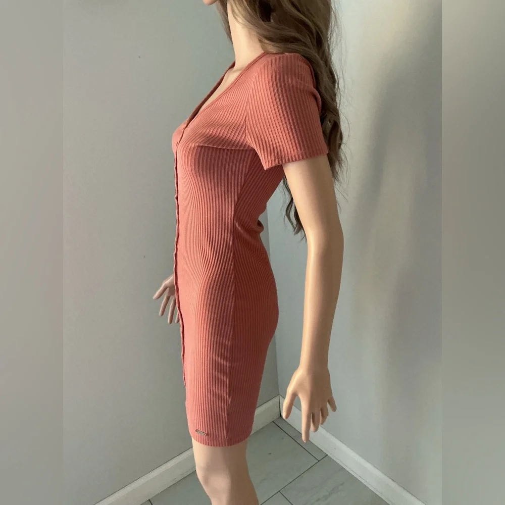 Guess Rust Button-Front Mini Dress - Picture 7 of 16